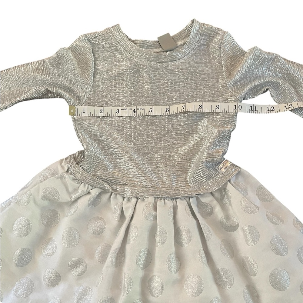 Beautiful silver and white baby girl dress long sleeve Calvin Klein size 24 M - Picture 5 of 8